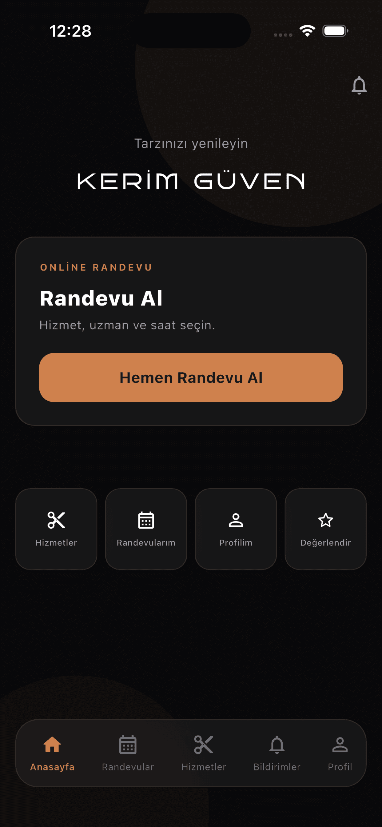 Uygulama ana ekranı