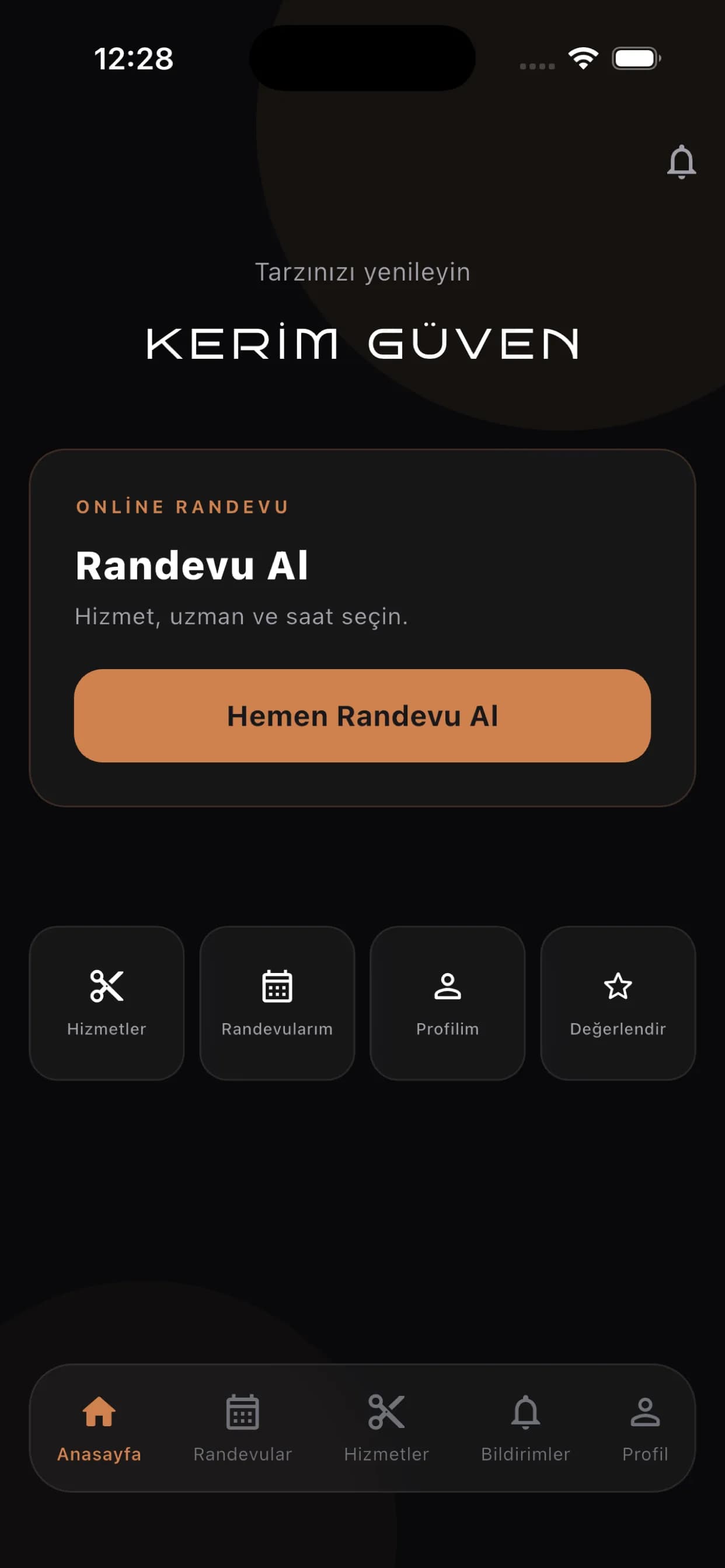 Uygulama ana ekranı