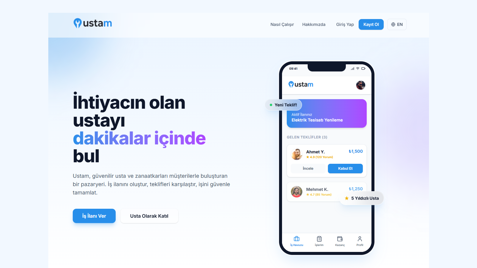 Ustangeldi — Handyman & Customer Matching Platform